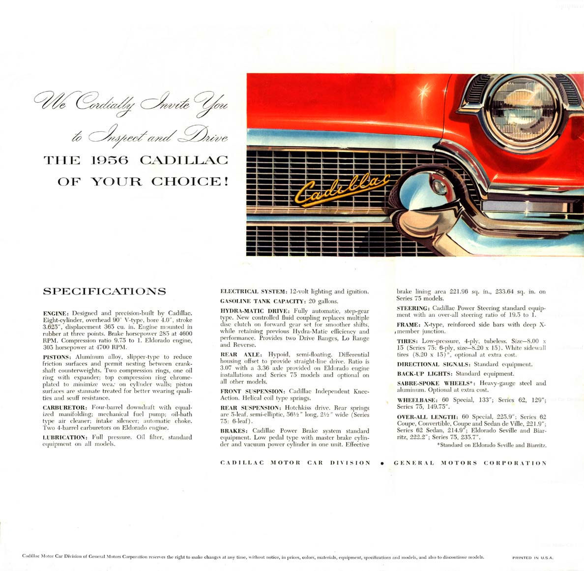 1956 Cadillac Brochure Page 1